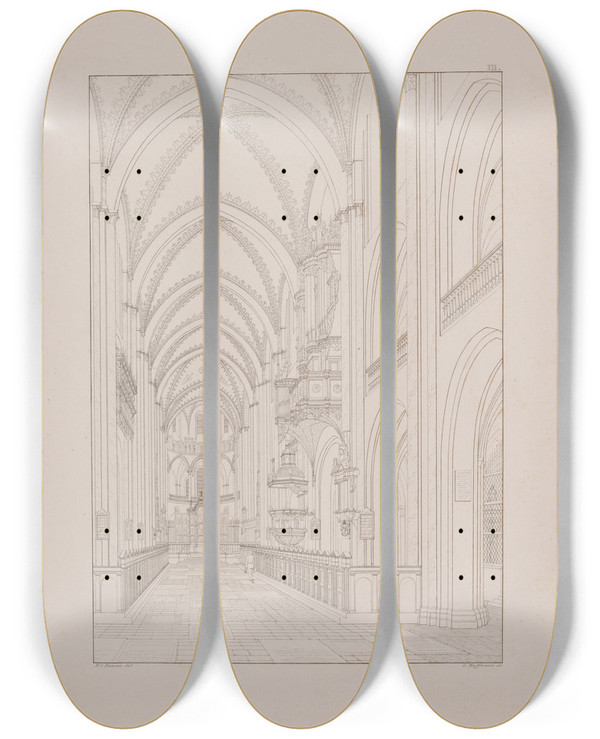 Triptych art skateboard deck of Georg Hoffmann Det Indre Af Roskilde Domkirke by Georg Hoffmann