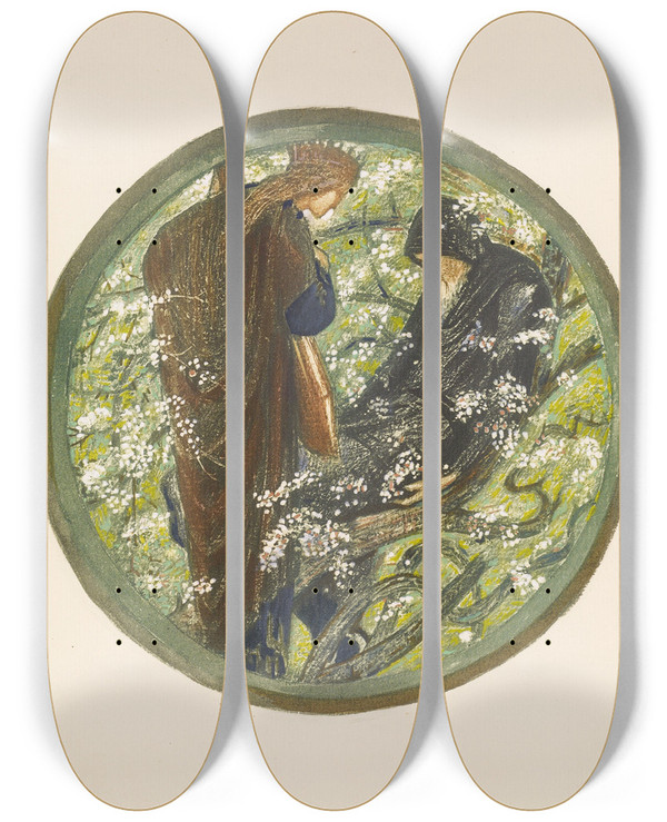 Triptych art skateboard deck of Sir Edward Coley Burnejones Witchs Tree by Sir Edward Coley Burne-Jones (1833-1898)