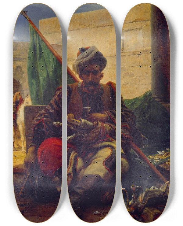 Triptych art skateboard deck of Horace Vernet A Bashibazouk by Horace Vernet (1789-1863)