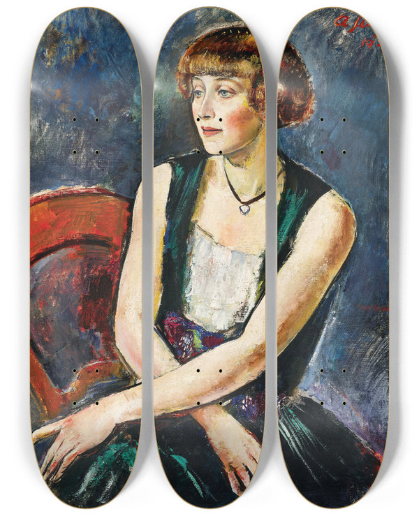 Triptych art skateboard deck of Anton Faistauer Sitzende Dame Mit Pagenkopf Lisl Schller by Anton Faistauer (1887-1930)