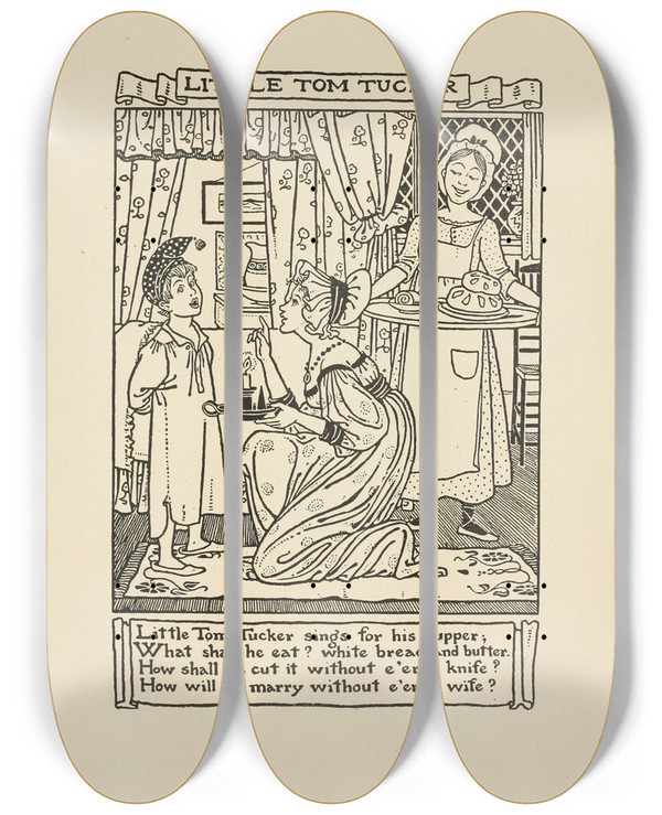 Triptych art skateboard deck of Winifred Smith Little Tom Tucker by Winifred Smith (19-)