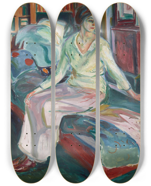 Triptych art skateboard deck of Edvard Munch Seated Model On The Couch by Edvard Munch (1863-1944)