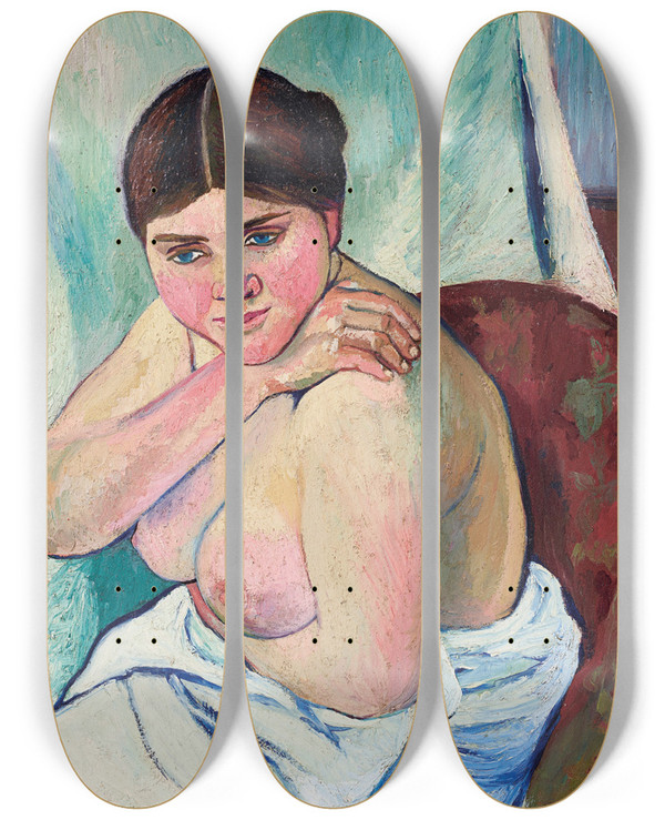 Triptych art skateboard deck of Suzanne Valadon Juliette Assise Au Fauteuil by Suzanne Valadon (1865-1938)