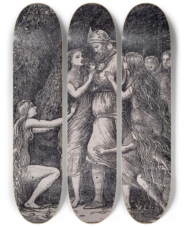 Triptych art skateboard deck of Sir John Everett Millais Tannhauser by Sir John Everett Millais (1829-1896)