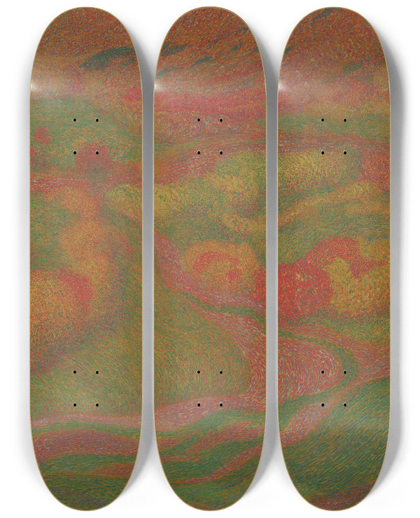 Triptych art skateboard deck of Adolf Boehm Landschaft by Adolf Boehm (1861-1927)