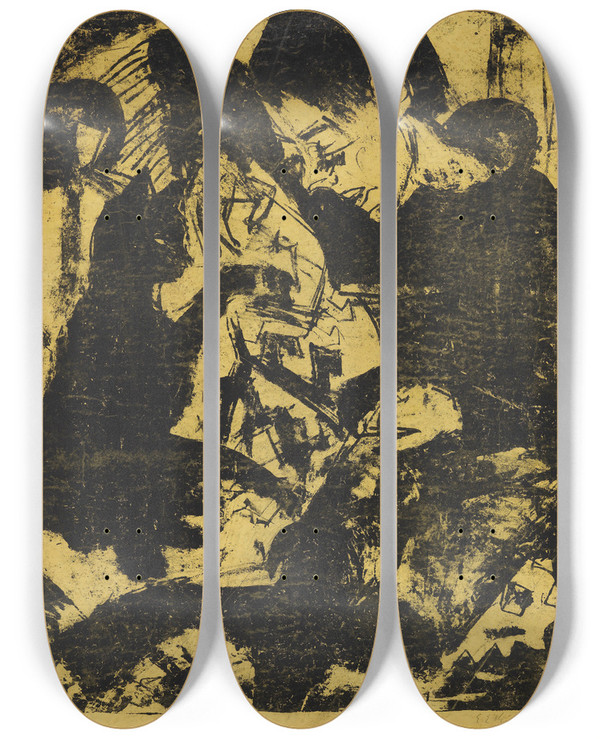 Triptych art skateboard deck of Ernst Ludwig Kirchner Knabe Mit Katze by Ernst Ludwig Kirchner (1880-1938)