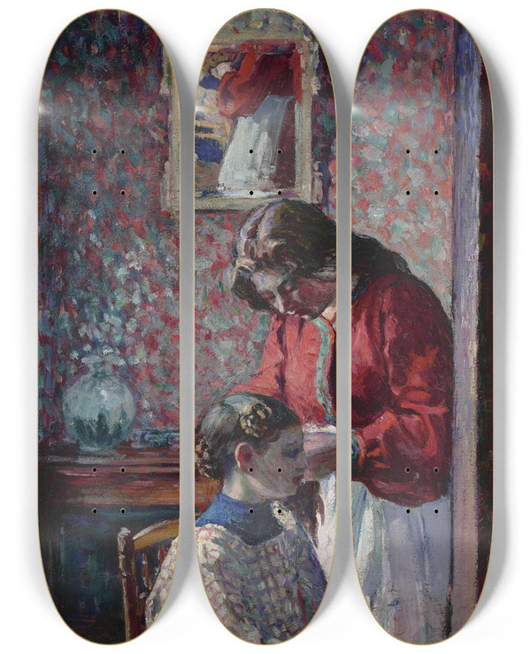 Triptych art skateboard deck of Henri Lebasque Le Coiffure by Henri Lebasque (1865-1937)