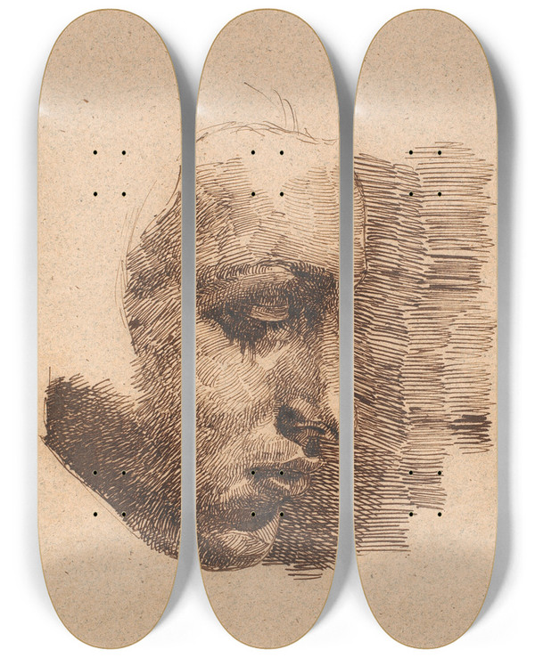 Triptych art skateboard deck of Johan Thomas Lundbye Profilportrt by Johan Thomas Lundbye (1818-1848)