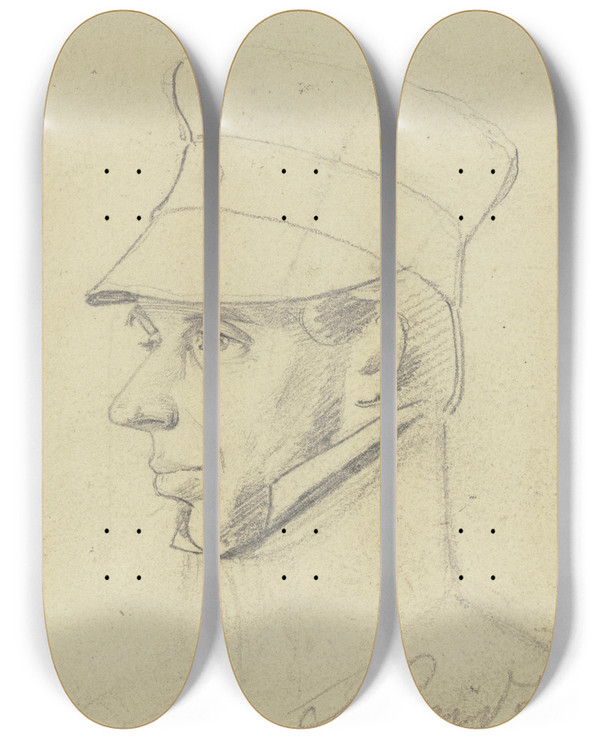 Triptych art skateboard deck of Carl Hoff Bildnis Schmidt Mit Dienstmtze by Carl Hoff (1807-1862)