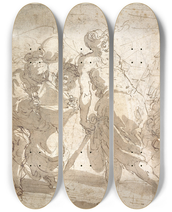 Triptych art skateboard deck of Giulio Benso Judith Med Holofernes Hoved by Giulio Benso (1592-1668)
