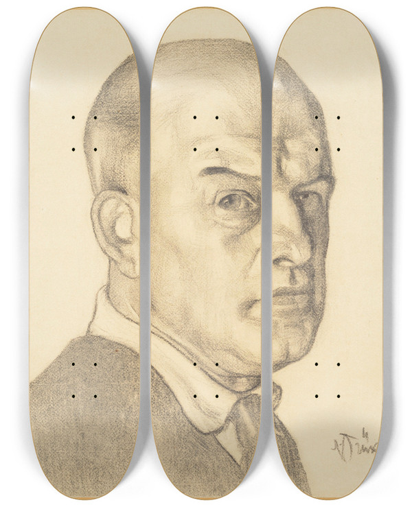 Triptych art skateboard deck of Nikolai Triik Autoportree_2 by Nikolai Triik (1884-1940)