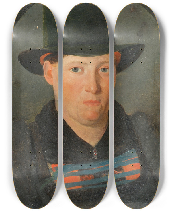 Triptych art skateboard deck of Franz Gasser Portrt Einer Buerin by Franz Gasser (1807-1838)