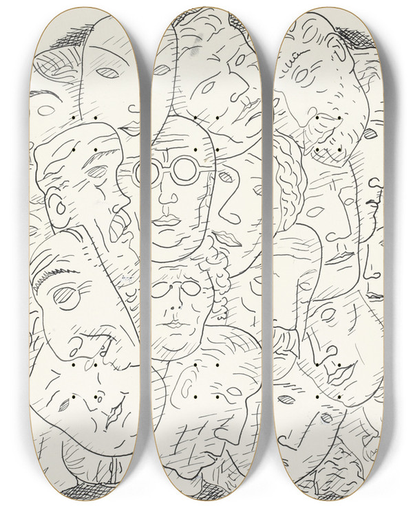 Triptych art skateboard deck of Leo Gestel Blad Met Hoofden by Leo Gestel (1881-1941)