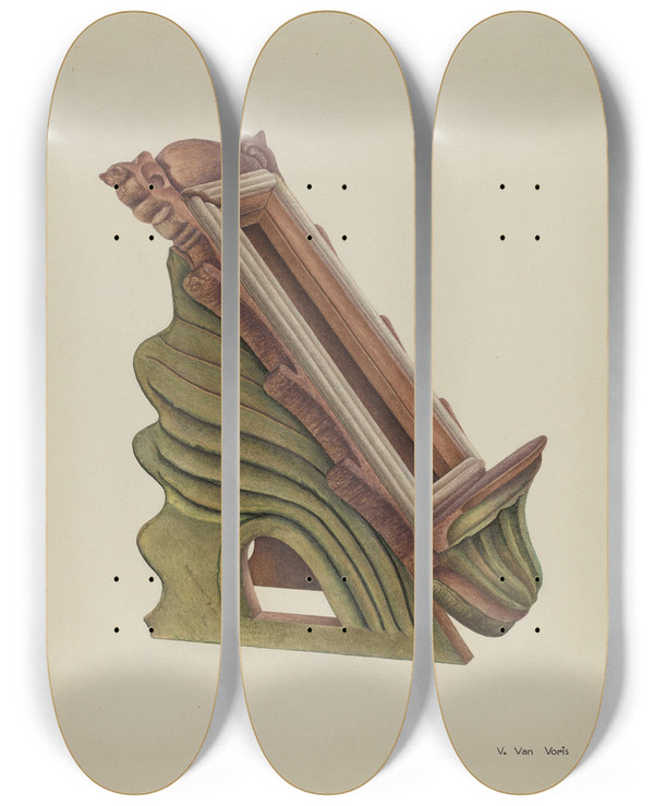 Triptych art skateboard deck of Vera Van Voris Missal Holder by Vera Van Voris