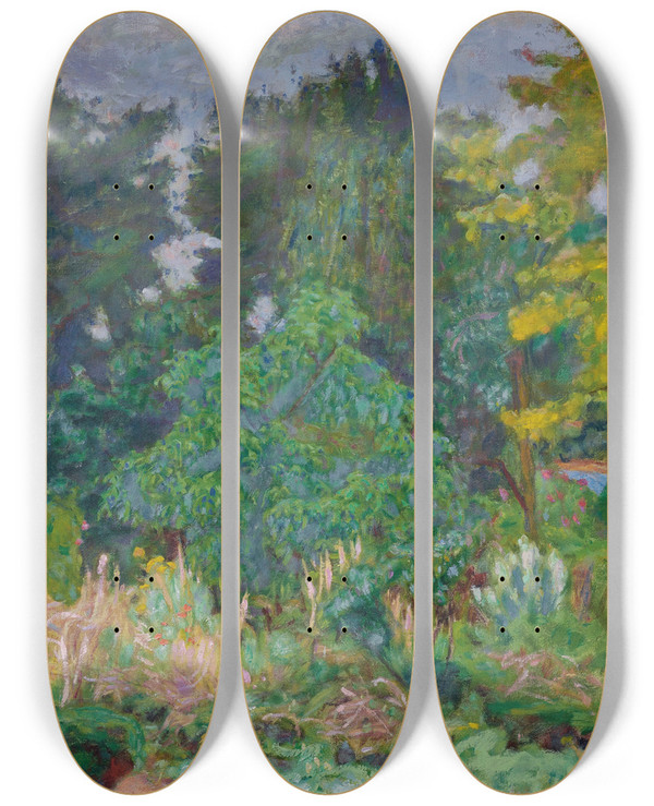 Triptych art skateboard deck of Pierre Bonnard Le Jardin De Vernon by Pierre Bonnard (1867-1947)