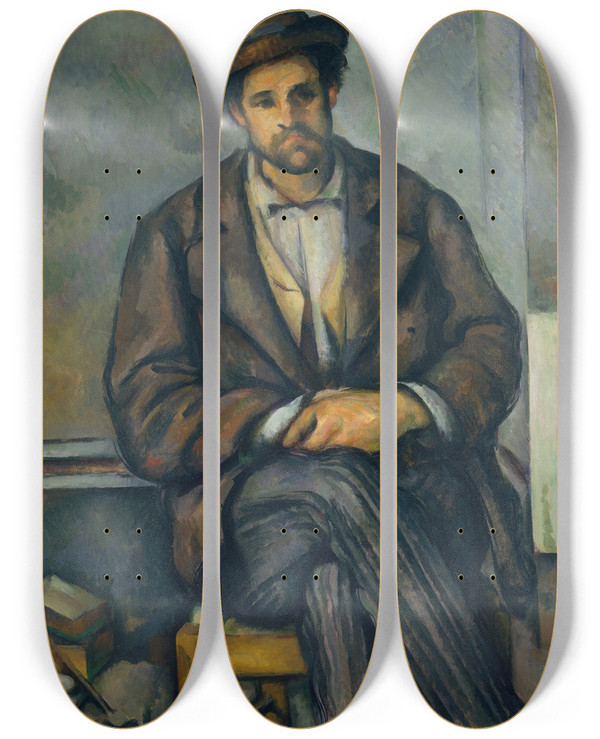 Triptych art skateboard deck of Paul Czanne Seated Peasant by Paul Cezanne (1839-1906)
