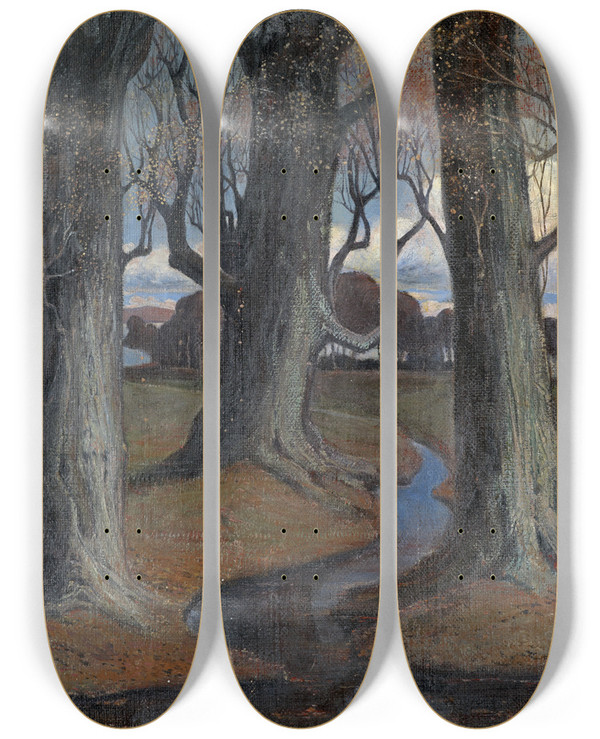 Triptych art skateboard deck of Rudolf Lw Landscape by Rudolf Low (1878-1948)