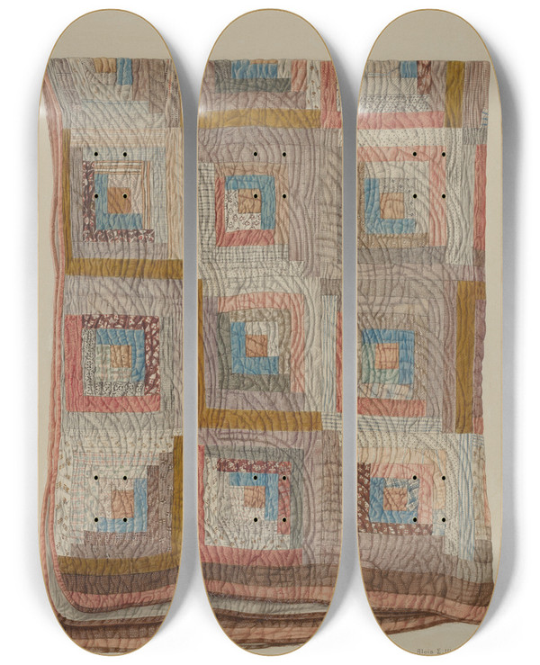 Triptych art skateboard deck of Alois E Ulrich Patchwork Quilt_1 by Alois E Ulrich