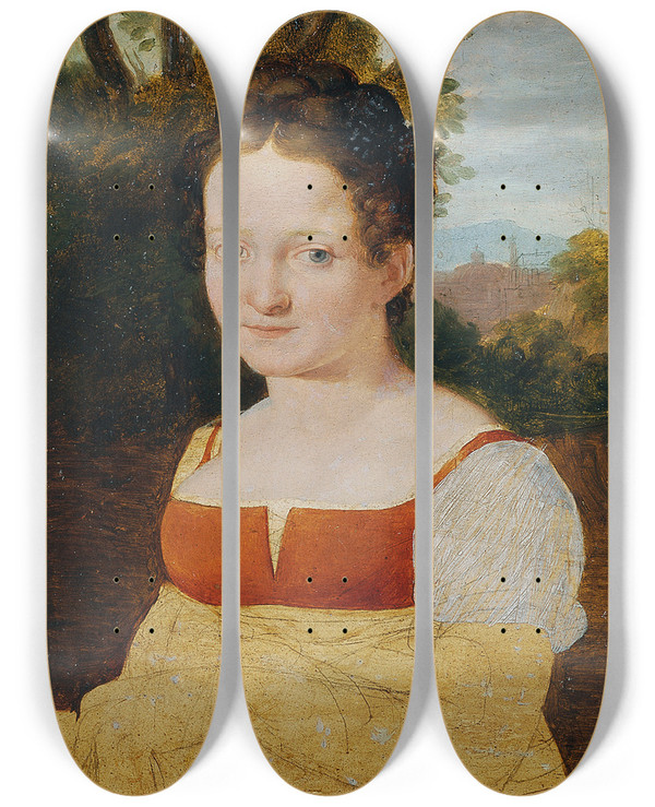 Triptych art skateboard deck of Johann Evangelist Scheffer Von Leonhardshoff Mdchenportrt by Johann Evangelist Scheffer Von Leonhardshoff (1795-1822)