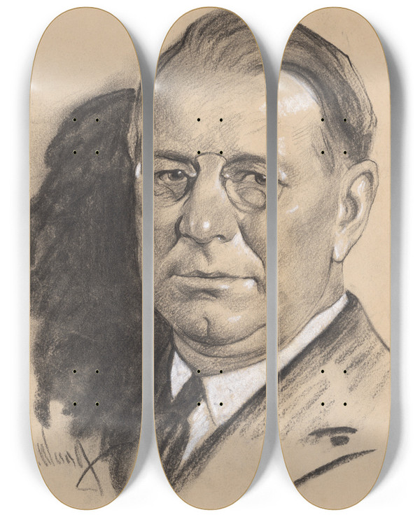 Triptych art skateboard deck of Samuel Johnson Woolf Frank Knox by Samuel Johnson Woolf (1880-1948)