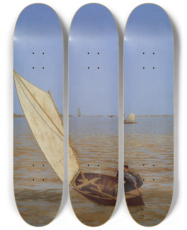 Triptych art skateboard deck of Thomas Eakins Starting Out After Rail by Thomas Eakins (1844-1916)