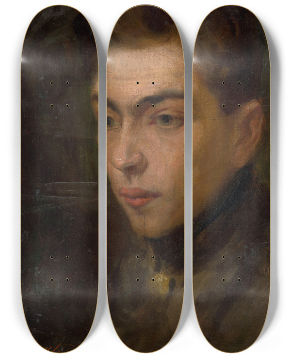 Triptych art skateboard deck of Udovt Pitthordt Head Study Of A Young Man by udovt Pitthordt (1860-1946)