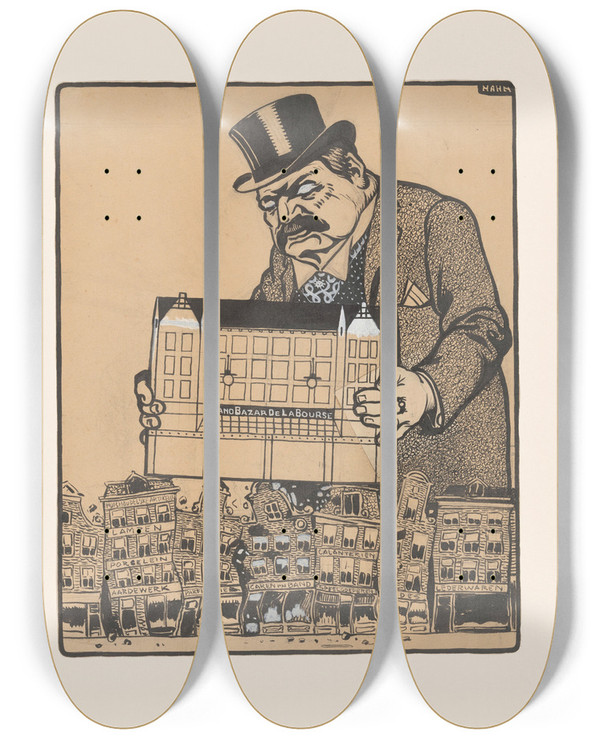 Triptych art skateboard deck of Albert Hahn De Schnabel by Albert Hahn (1877-1918)