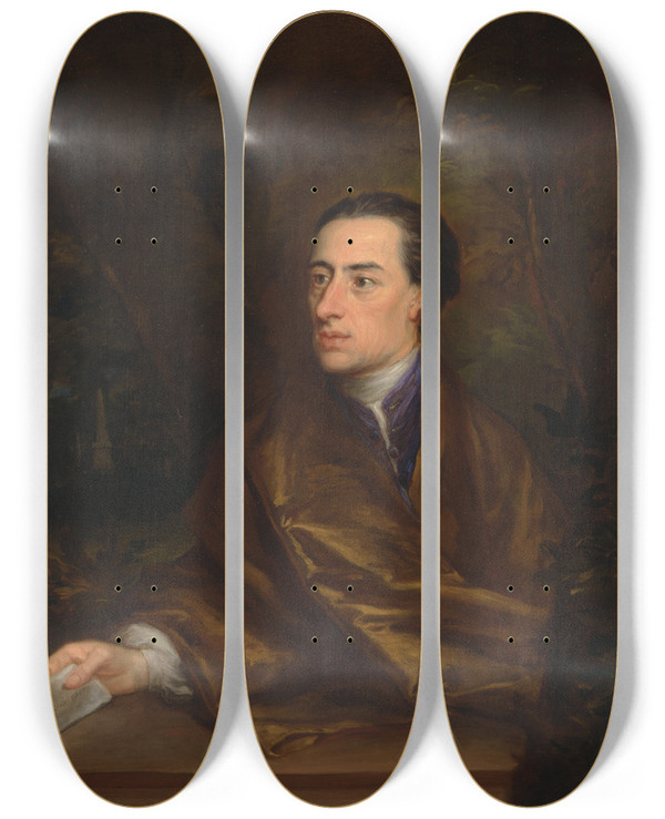 Triptych art skateboard deck of Jonathan Richardson The Elder Alexander Pope_1 by Jonathan Richardson The Elder (1667-1745)