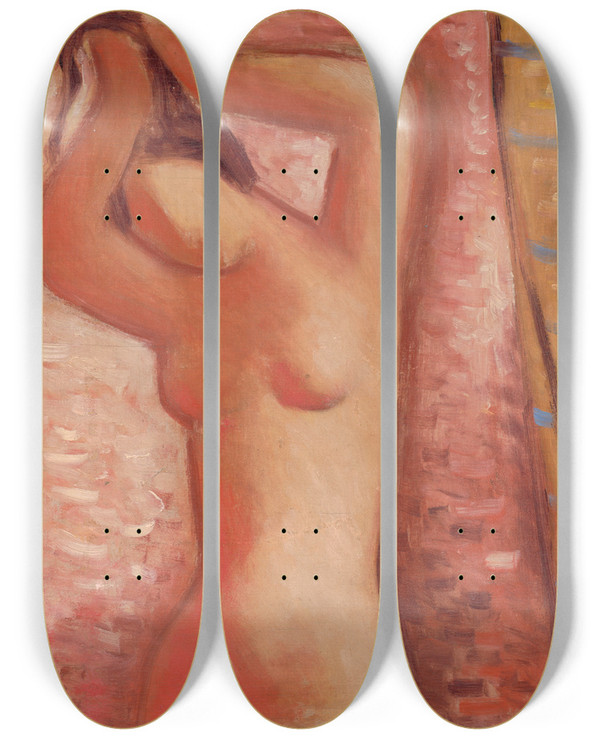 Triptych art skateboard deck of Mikul Galanda After Bath by Mikulas Galanda (1895-1938)
