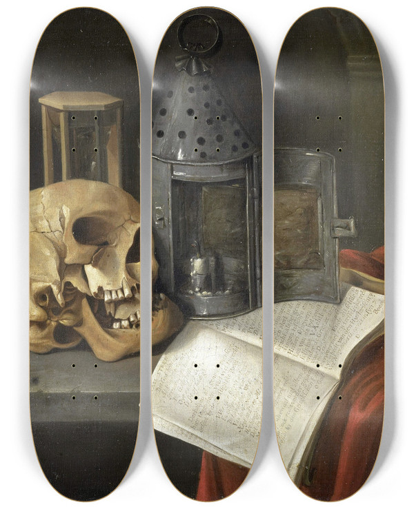 Triptych art skateboard deck of B Schaak Vanitas Still Life by B Schaak (17-)