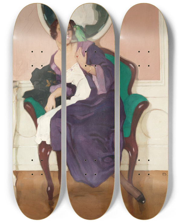 Triptych art skateboard deck of Brynolf Wennerberg Loser Vogel by Brynolf Wennerberg (1866-1950)