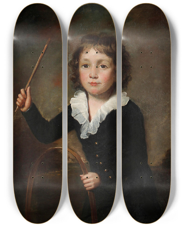 Triptych art skateboard deck of John Watson Gordon Boy With A Hoop by John Watson Gordon (1788-1864)