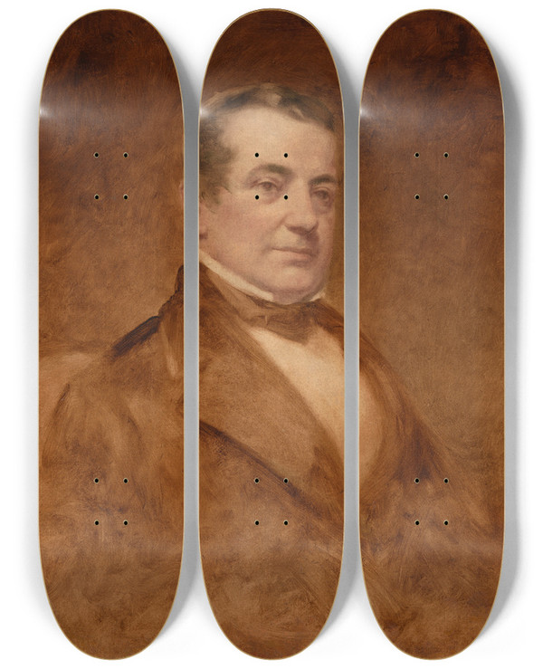 Triptych art skateboard deck of Charles Loring Elliott Washington Irving by Charles Loring Elliott (1812-1868)