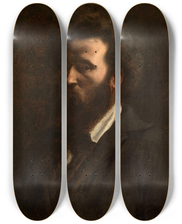 Triptych art skateboard deck of Pierre Puvis De Chavannes Autoportrait by Pierre Puvis De Chavannes (1824-1898)