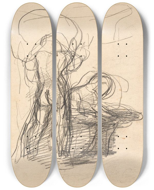 Triptych art skateboard deck of Oluf Hartmann Skitse Til Ddalus Og Ikarus by Oluf Hartmann (1879-1910)