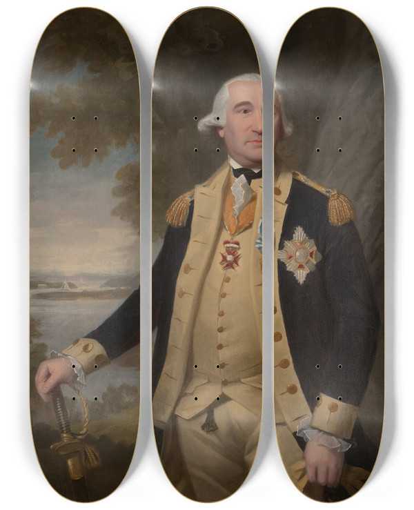 Triptych art skateboard deck of Ralph Earl Major General Friedrich Wilhelm Augustus Baron Von Steuben17301794 by Ralph Earl (1751-1801)