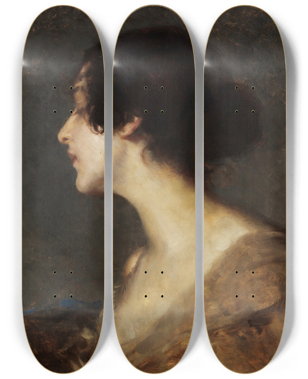 Triptych art skateboard deck of Carl Von Marr Portrt Einer Dame by Carl Von Marr (1858-1936)