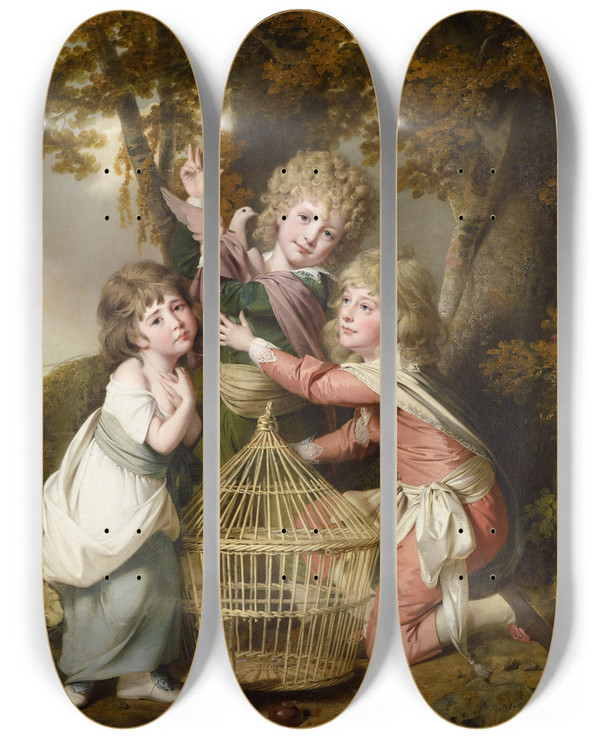 Triptych art skateboard deck of Joseph Wright Of Derby The Synnot Children by Joseph Wright Of Derby (1734-1797)