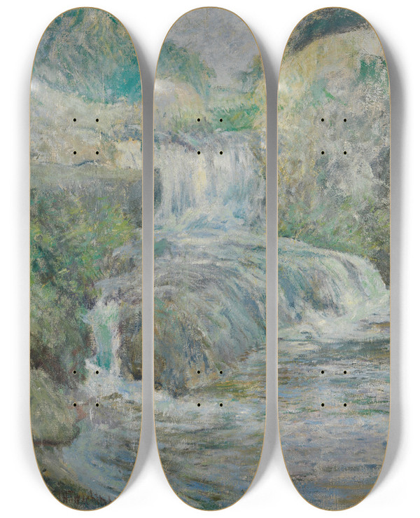Triptych art skateboard deck of John Henry Twachtman Waterfall_2 by John Henry Twachtman (1853-1902)
