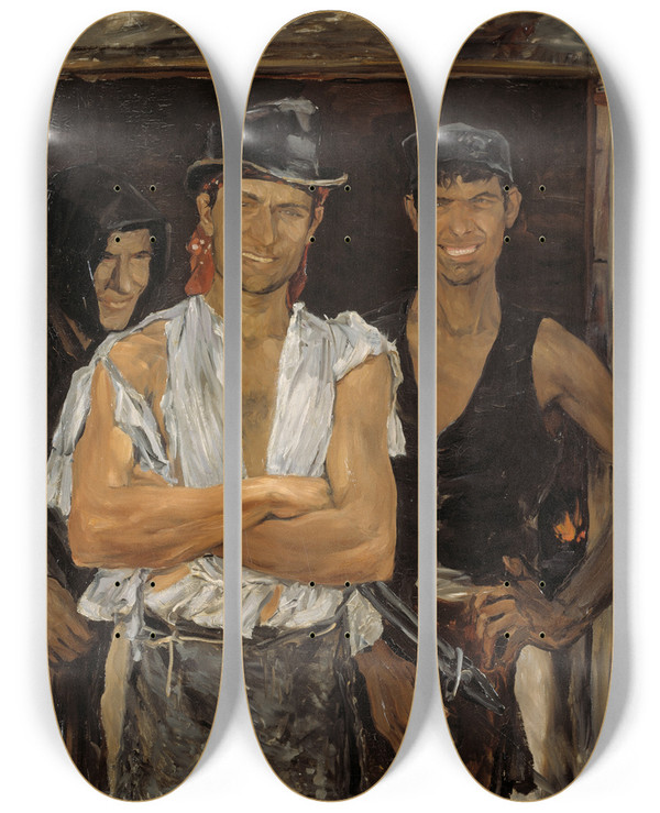 Triptych art skateboard deck of Ernst Josephson Spanish Smiths by Ernst Josephson (1851-1906)