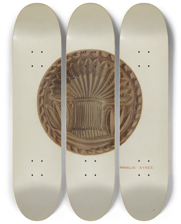 Triptych art skateboard deck of Franklyn Syres Pa German Butter Mold_6 by Franklyn Syres