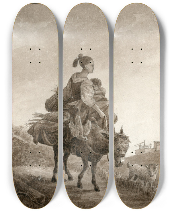 Triptych art skateboard deck of Otto Howen Moeder En Kind Op Pakezel by Otto Howen (1774-1848)