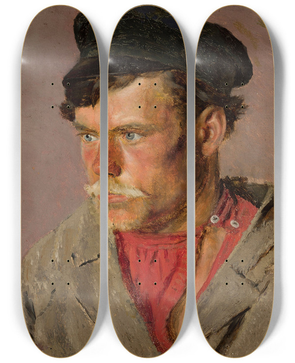 Triptych art skateboard deck of Vasily Vereshchagin Study Of A Peasants Head by Vasily Vereshchagin (1842-1904)