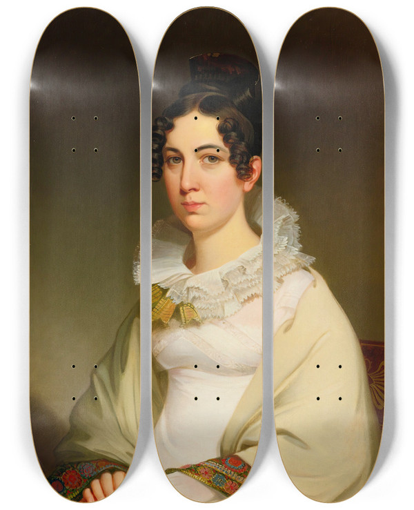 Triptych art skateboard deck of Jacob Eichholtz Mrs Longnecker by Jacob Eichholtz (1776-1842)