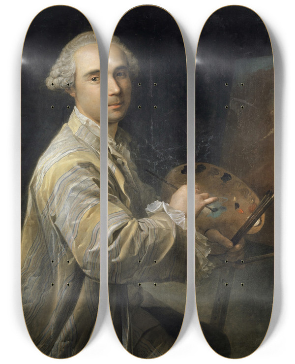 Triptych art skateboard deck of Johann Nikolaus Grooth Selfportrait by Johann Nikolaus Grooth (1723-1797)