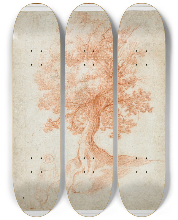 Triptych art skateboard deck of Cristofano Allori Study Of A Tree by Cristofano Allori (1577-1621)
