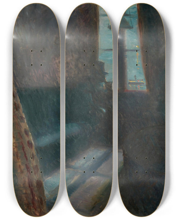Triptych art skateboard deck of Edvard Munch Night In Saintcloud by Edvard Munch (1863-1944)