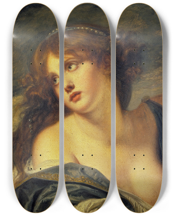 Triptych art skateboard deck of Jeanbaptiste Greuze Psyche_2 by Jean-Baptiste Greuze (1725-1805)