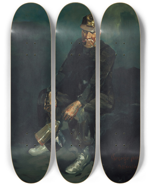 Triptych art skateboard deck of George Luks The Fire Boss by George Luks (1866-1933)