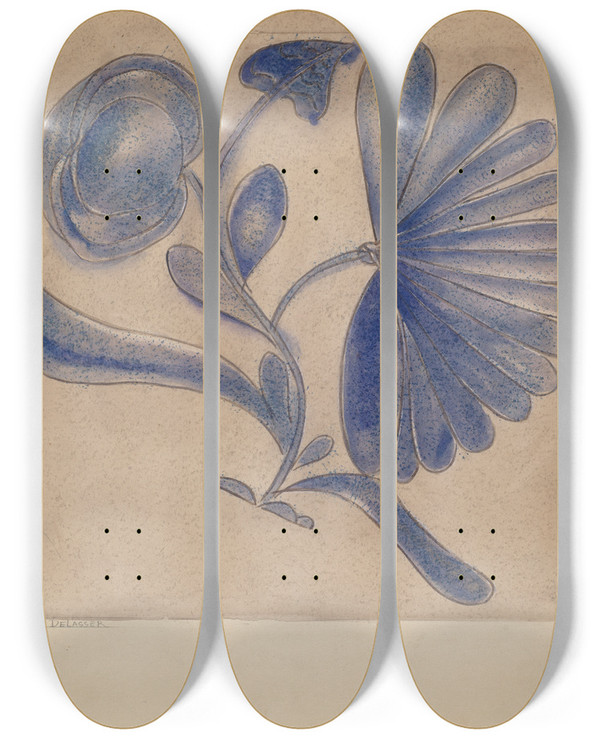 Triptych art skateboard deck of Yolande Delasser Crock_2 by Yolande Delasser (1935)